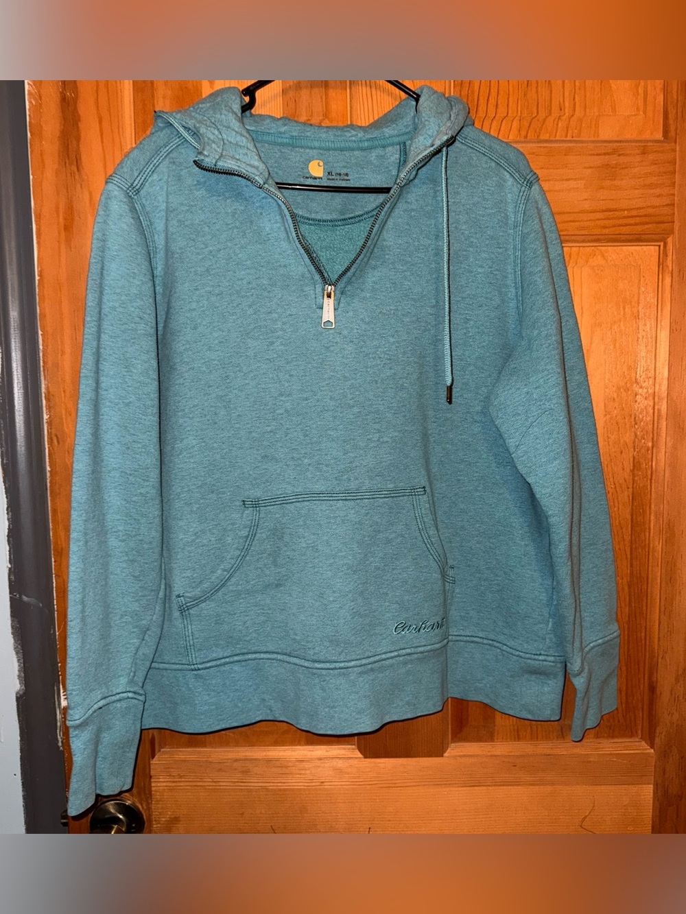 Carhartt Teal Half-Zip Hoodie Sweater for Women